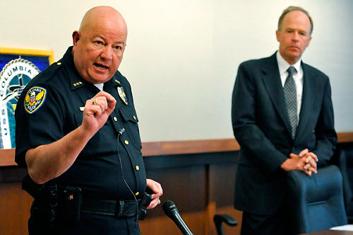 Police Chief Ken Burton addresses crowd